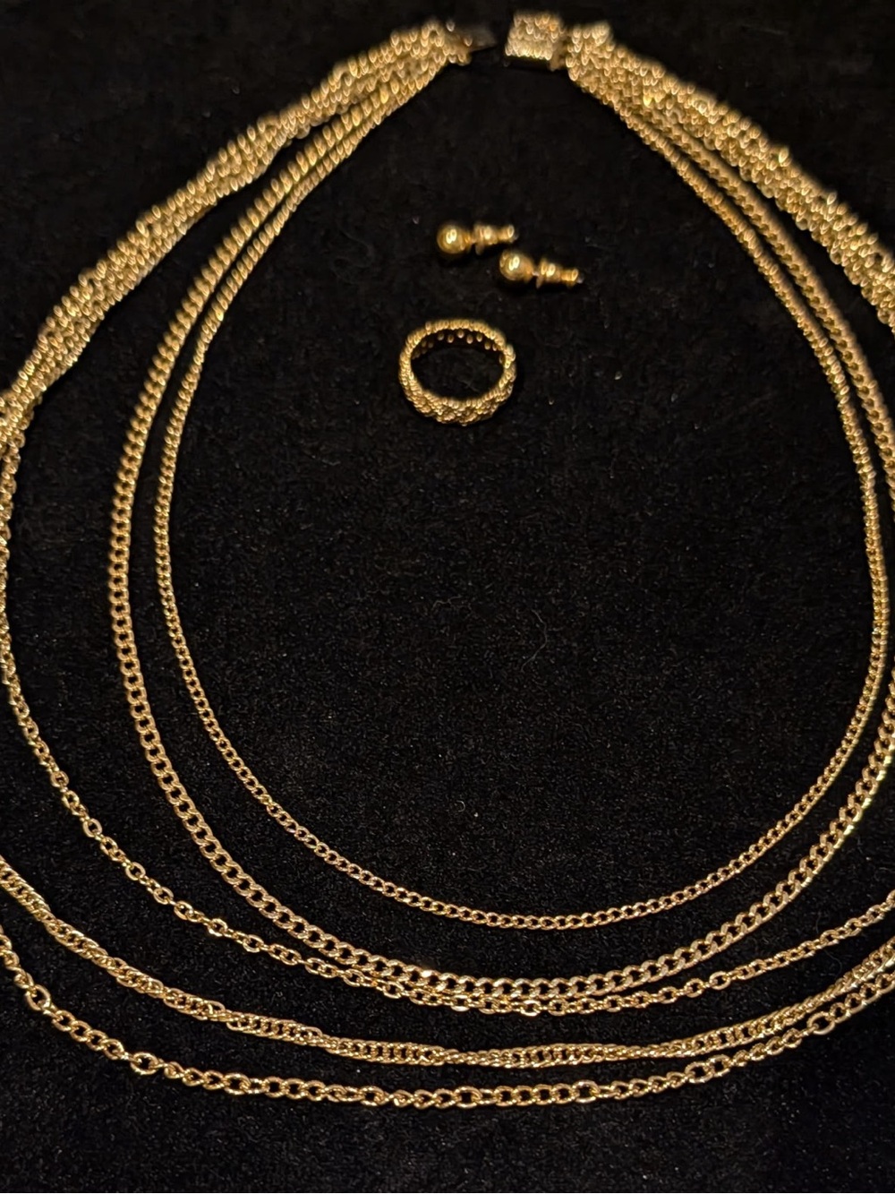 Vintage Signed Gold Jewelry Lot: Citation Necklace, Napier Studs, Avon Ring Sz 6